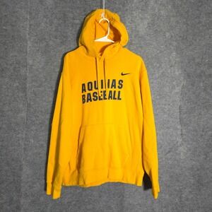 Nike Aquinas Baseball Men Large Yellow Pullover Hoodie Swoosh Graphic Fleece L